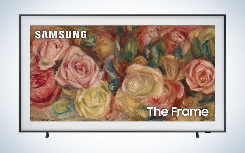 Samsung Frame TV 2024 with a picture of flowers on the screen